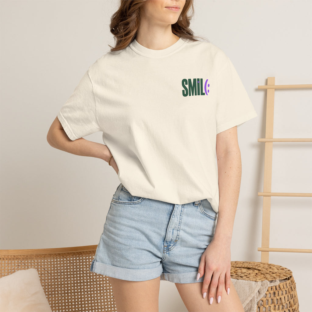 SMIL(: IT’S FREE. Green & Purple Front-and-Back Garment-Dyed Tee