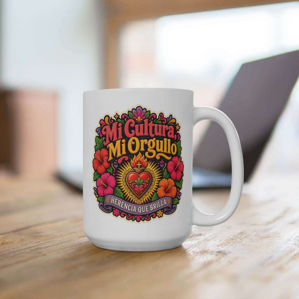 Mi Cultura Mi Orgullo Mug - Herencia Que Brilla Coffee Cup - Hispanic Heritage Gift for Latinas, Latino Families and Cultural Pride