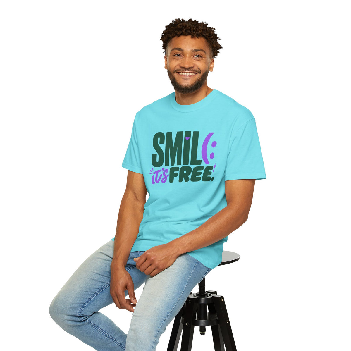 SMIL(: IT’S FREE. Forest Green & Purple Garment-Dyed Graphic Tee