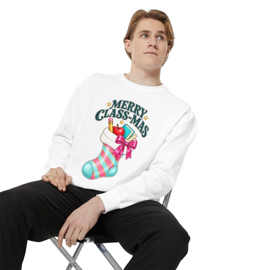 Merry Class-mas Sweatshirt — Christmas Teacher Holiday Stocking Crewneck