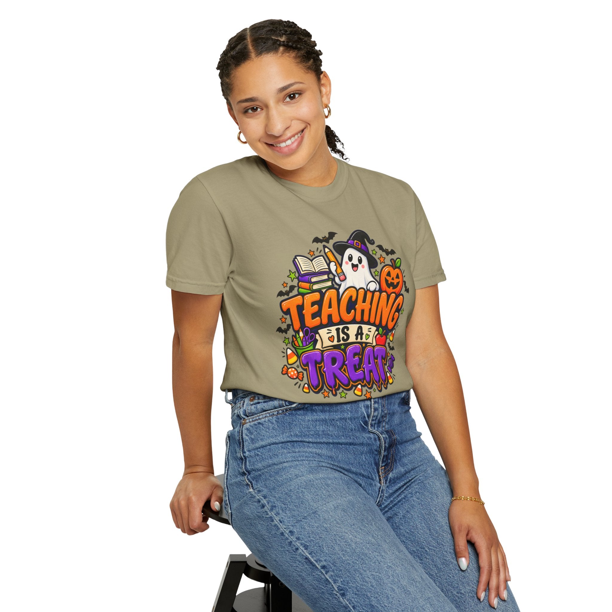 Teaching Is a Treat Halloween T-Shirt — Cute Ghost & Pumpkin Teacher Tee