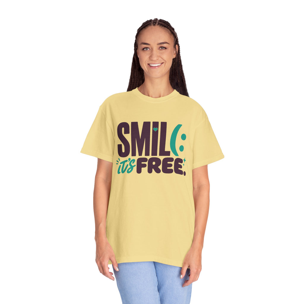 SMIL(: IT’S FREE. Plum & Teal Garment-Dyed Graphic Tee