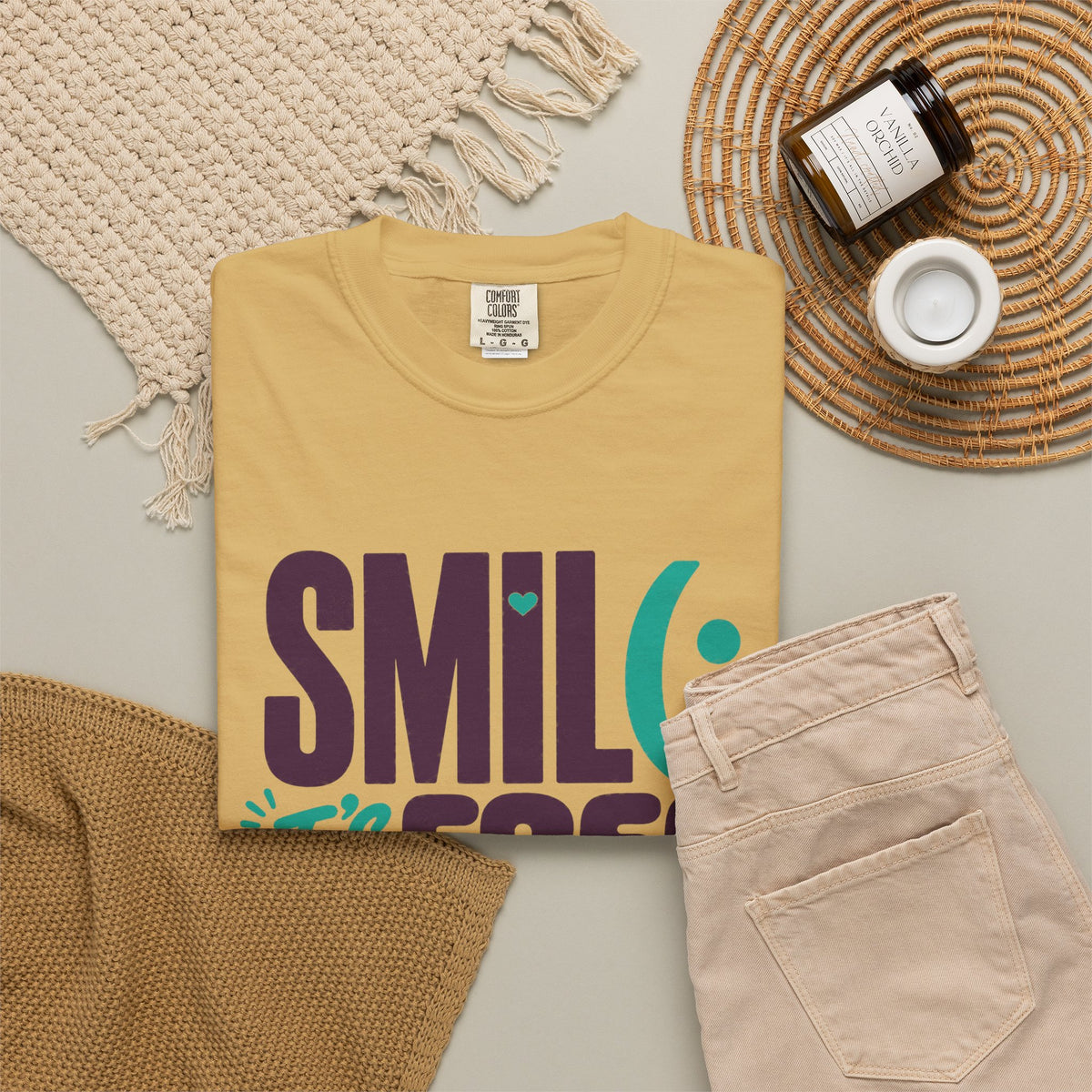 SMIL(: IT’S FREE. Plum & Teal Garment-Dyed Graphic Tee