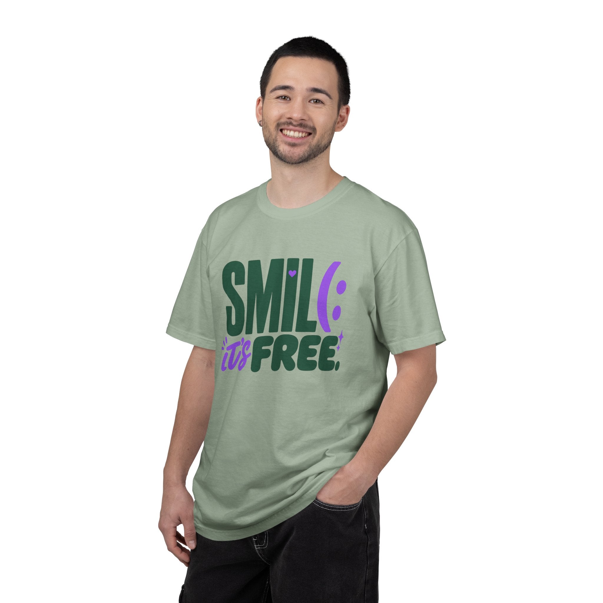 SMIL(: IT’S FREE. Forest Green & Purple Garment-Dyed Graphic Tee