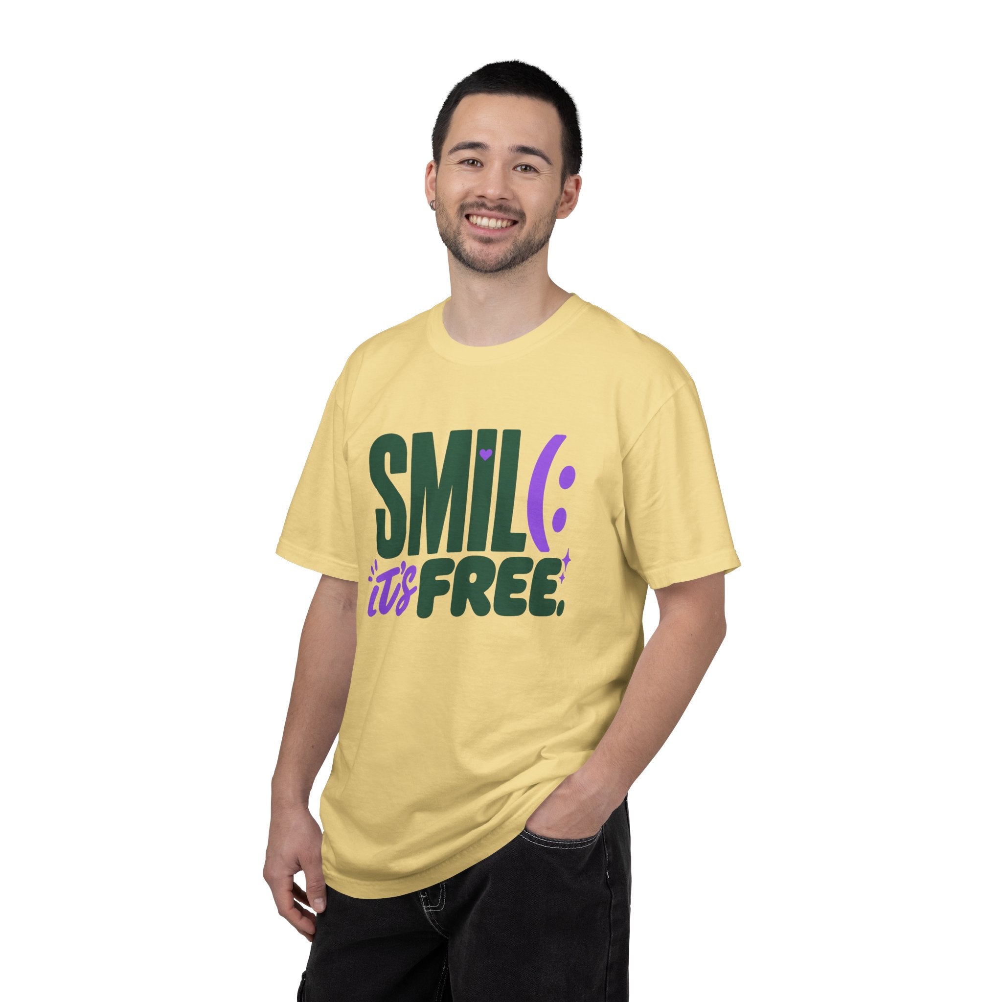 SMIL(: IT’S FREE. Forest Green & Purple Garment-Dyed Graphic Tee