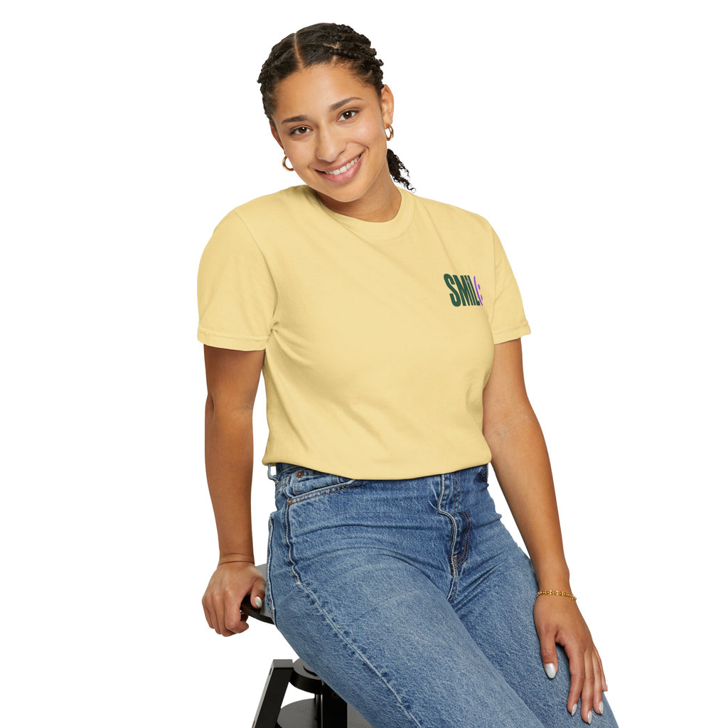 SMIL(: IT’S FREE. Green & Purple Front-and-Back Garment-Dyed Tee
