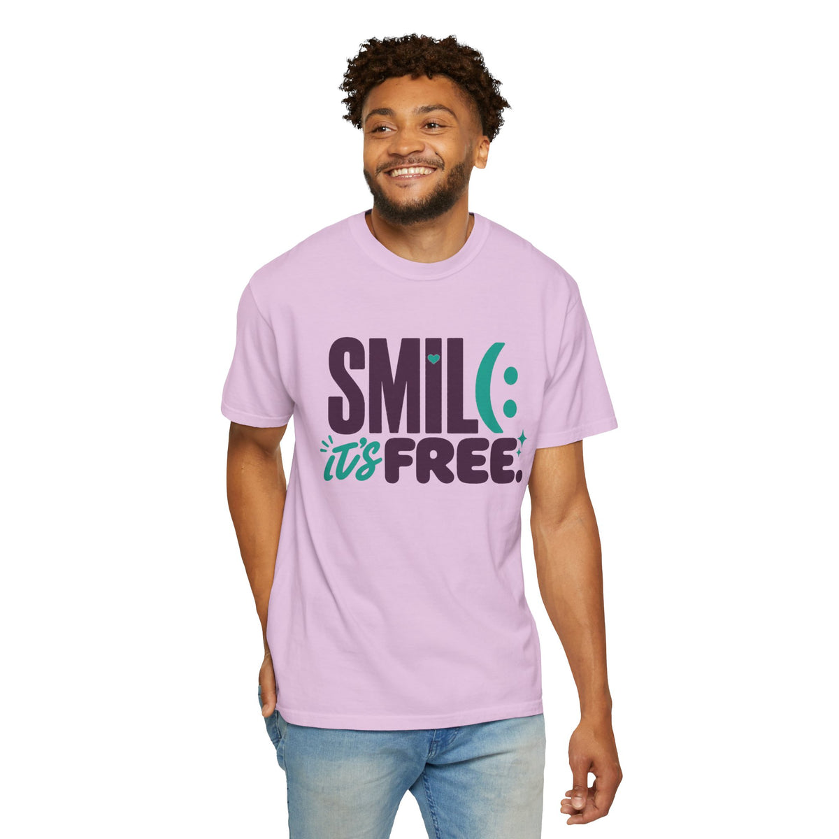SMIL(: IT’S FREE. Plum & Teal Garment-Dyed Graphic Tee