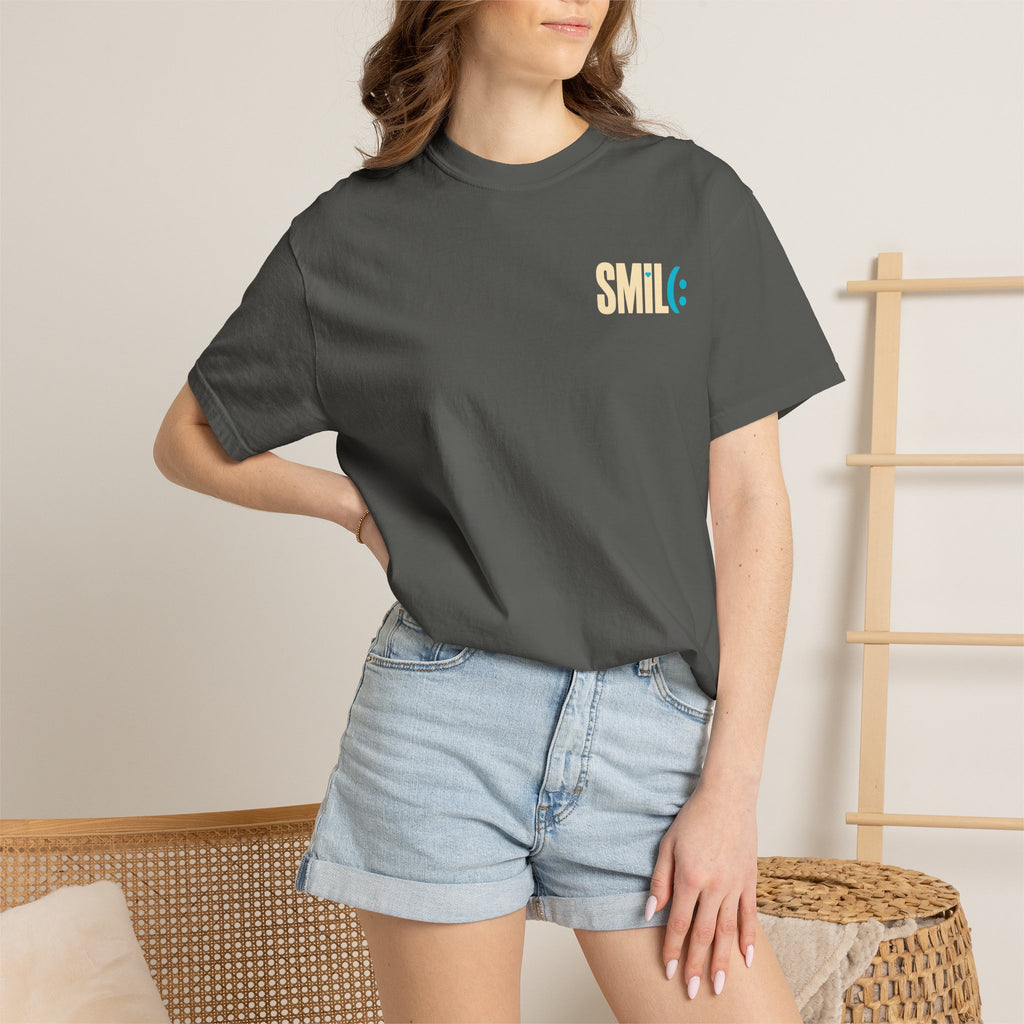 SMIL(: IT’S FREE. Charcoal & Plum Front-and-Back Tee