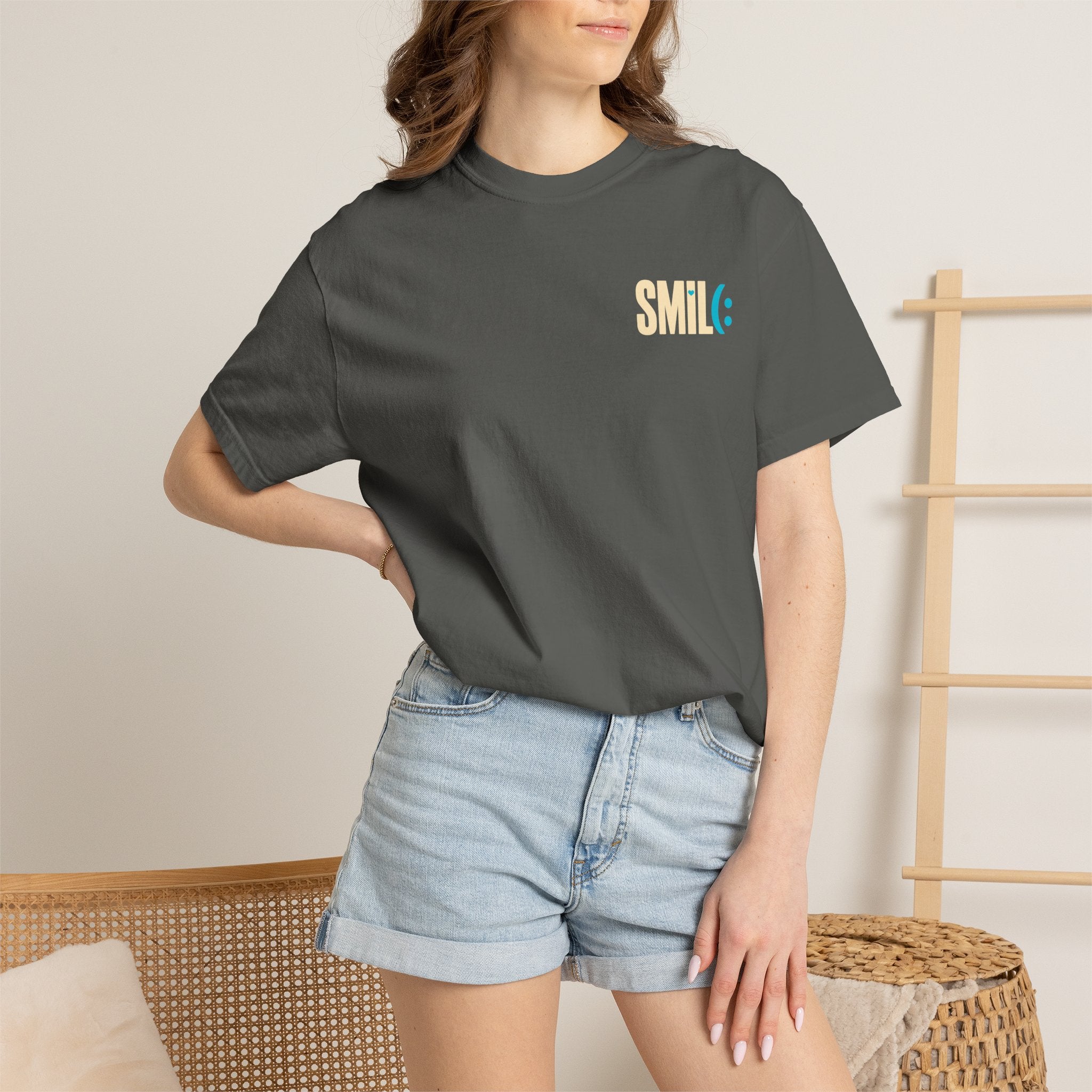 SMIL(: IT’S FREE. Charcoal & Plum Front-and-Back Tee