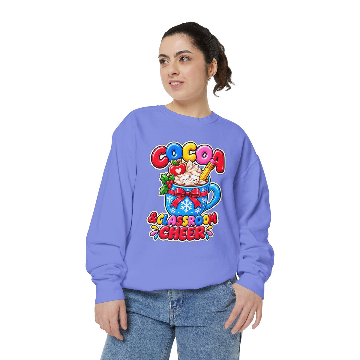 Cocoa and Classroom Cheer Christmas Sweatshirt ☕🍎❄️