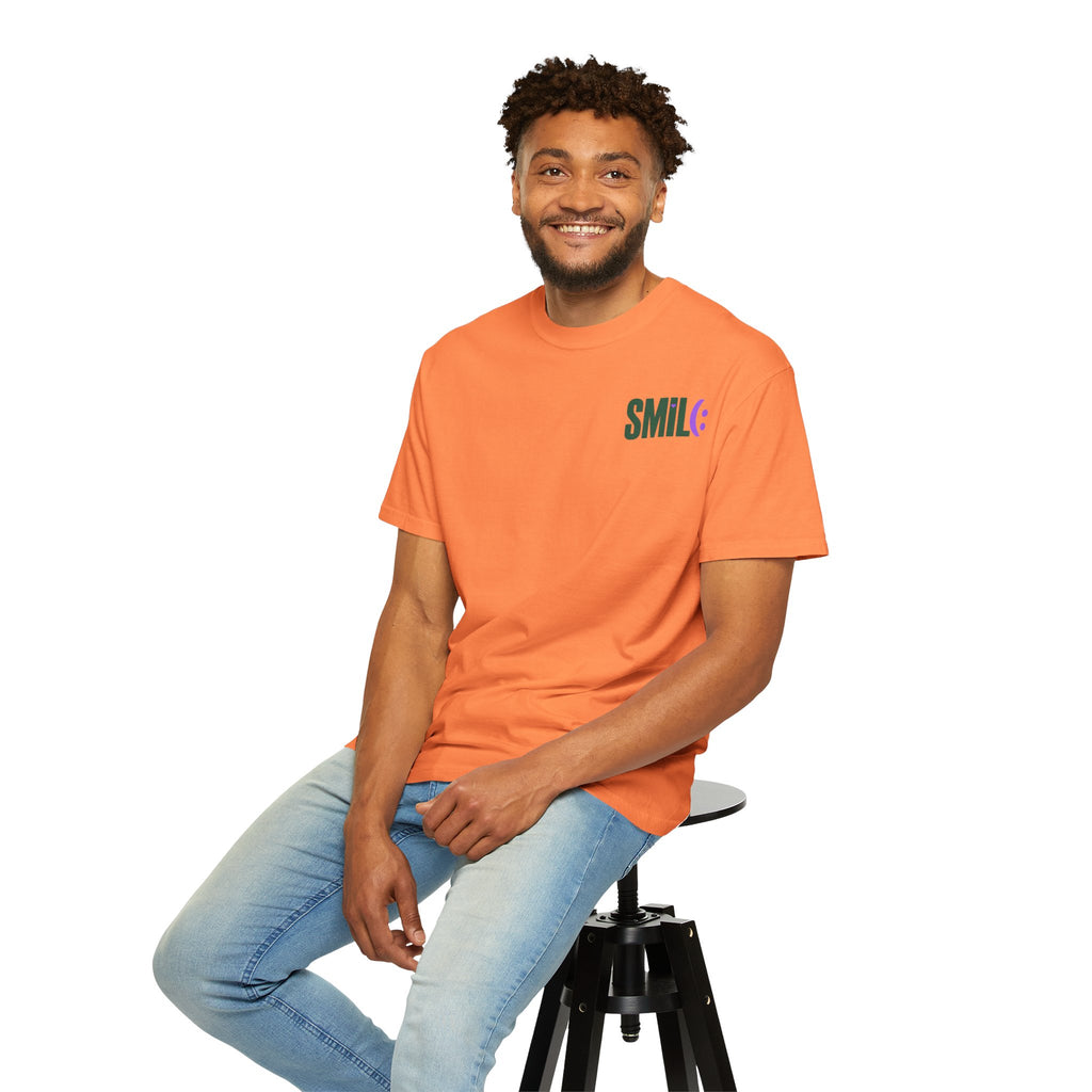 SMIL(: IT’S FREE. Green & Purple Front-and-Back Garment-Dyed Tee