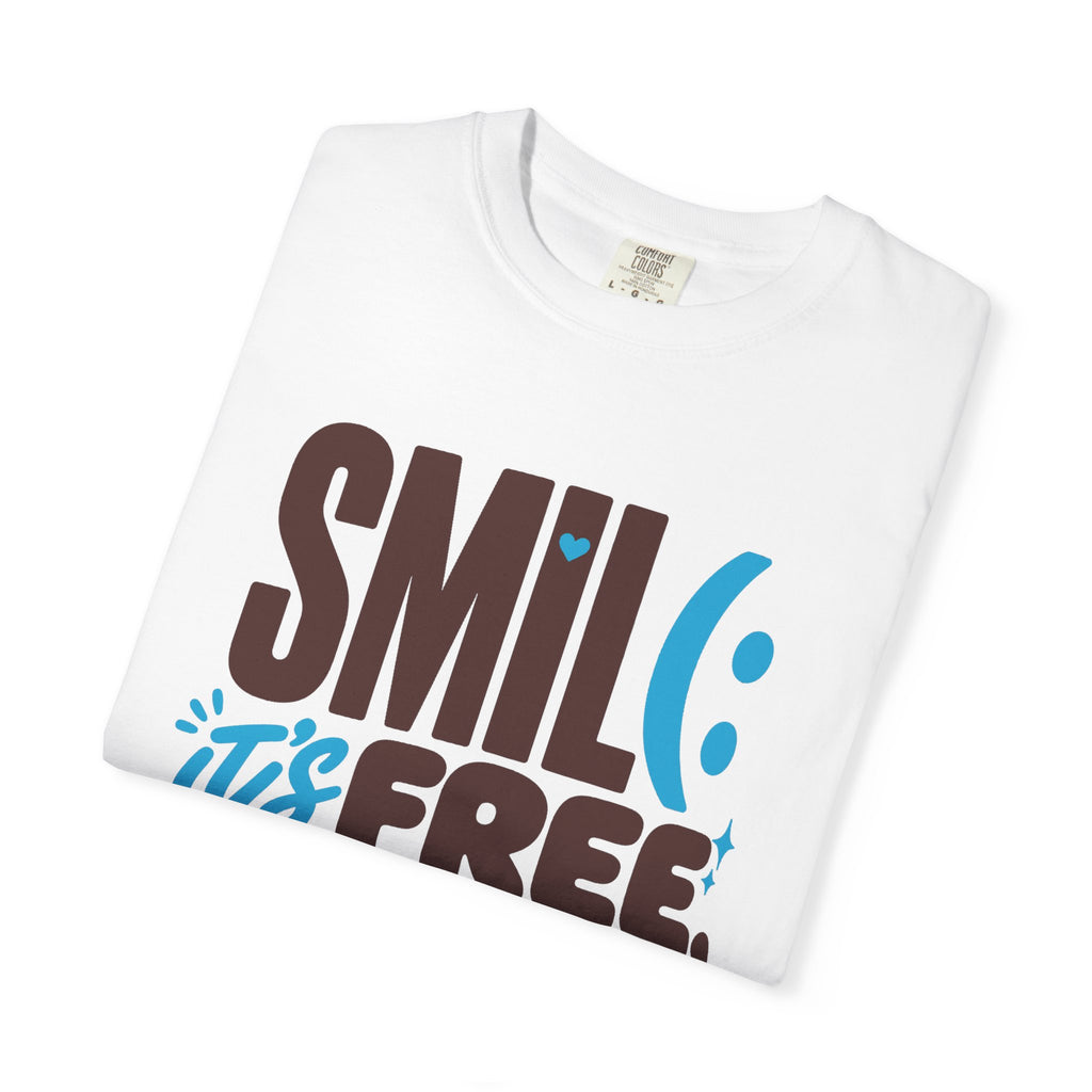 SMIL(: IT’S FREE. Brown & Bright Blue Garment-Dyed Graphic Tee