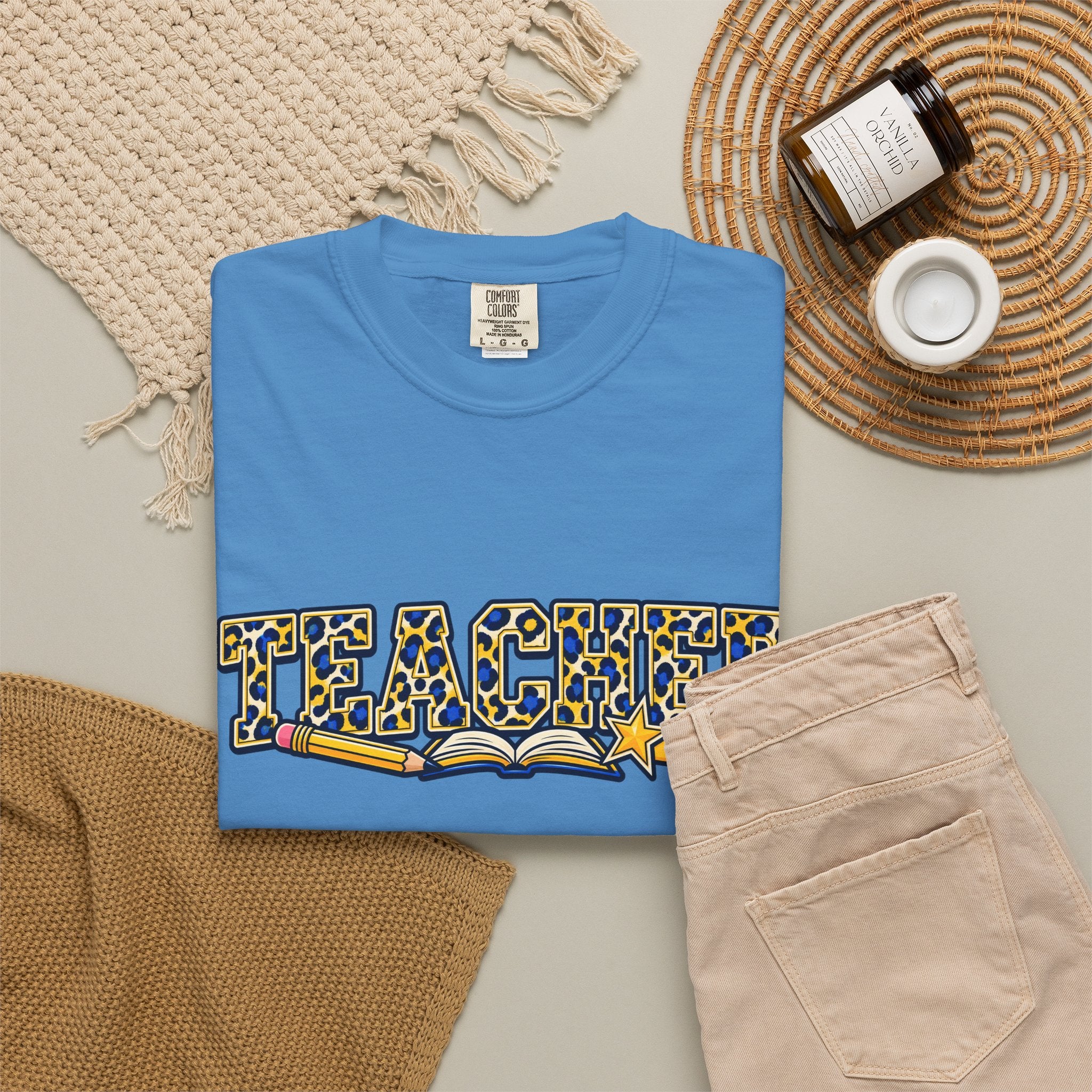Leopard Print Teacher Comfort Colors® Heavyweight Tee 🍎✏️