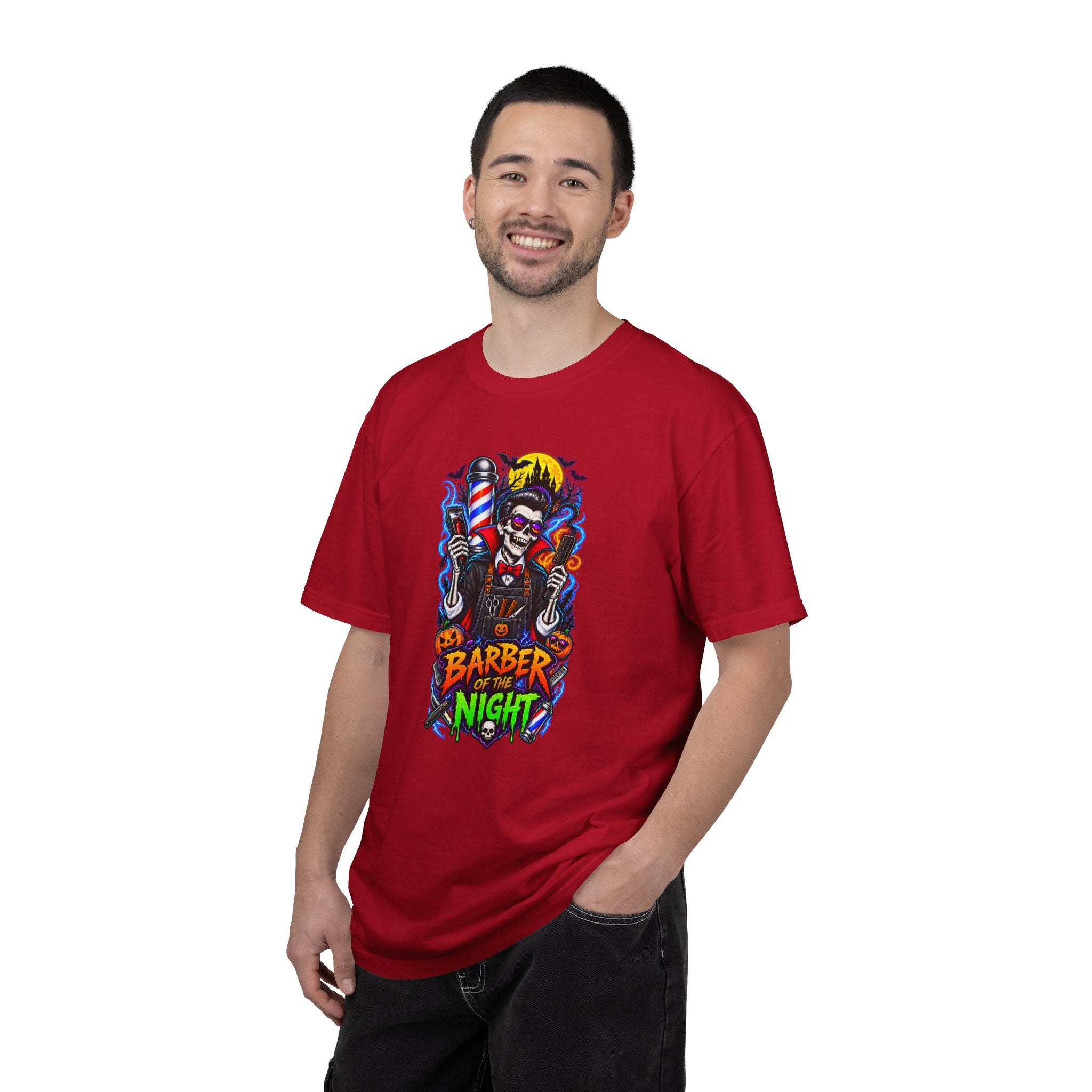 Barber of the Night Halloween Tee – Adult Unisex Barbershop Shirt
