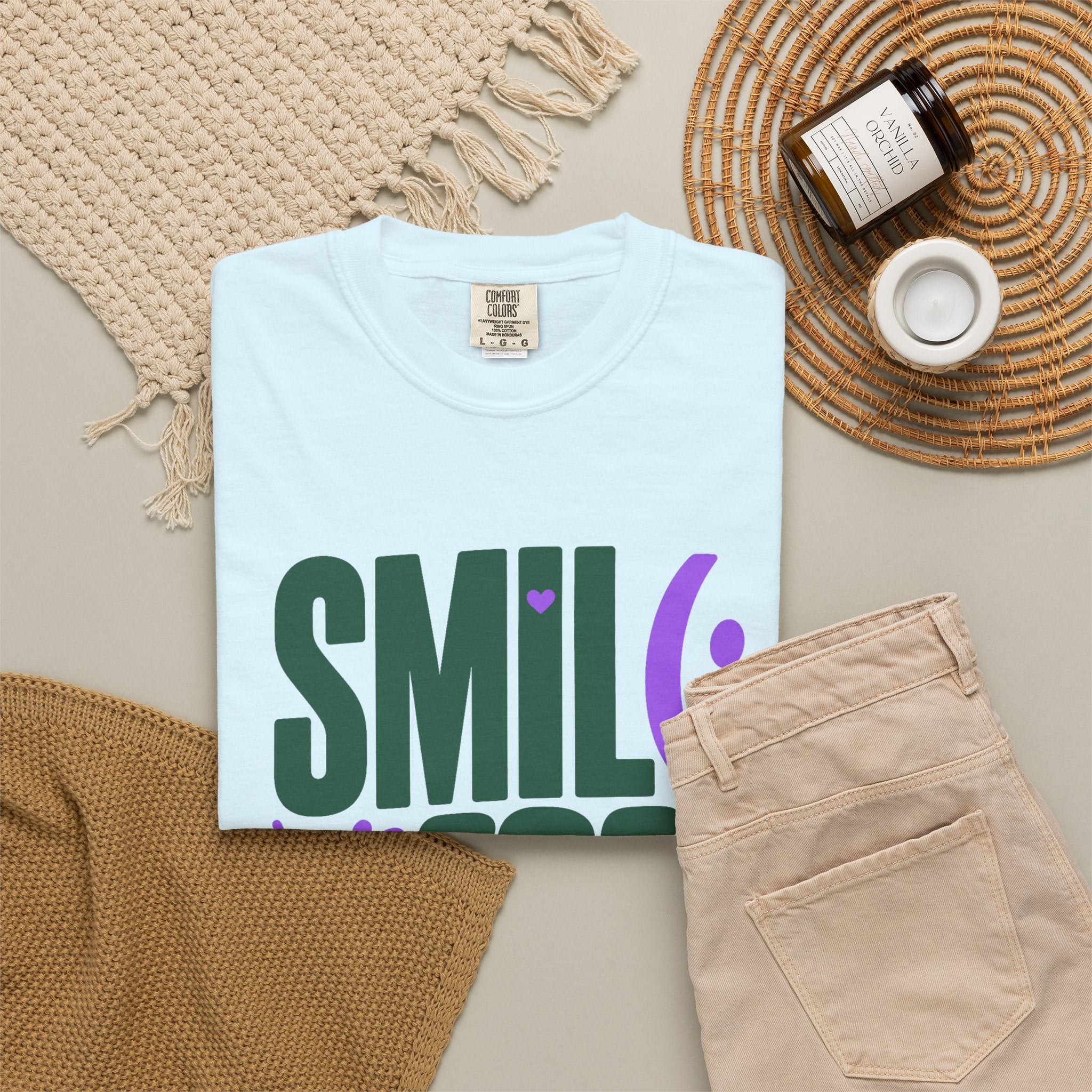 SMIL(: IT’S FREE. Forest Green & Purple Garment-Dyed Graphic Tee