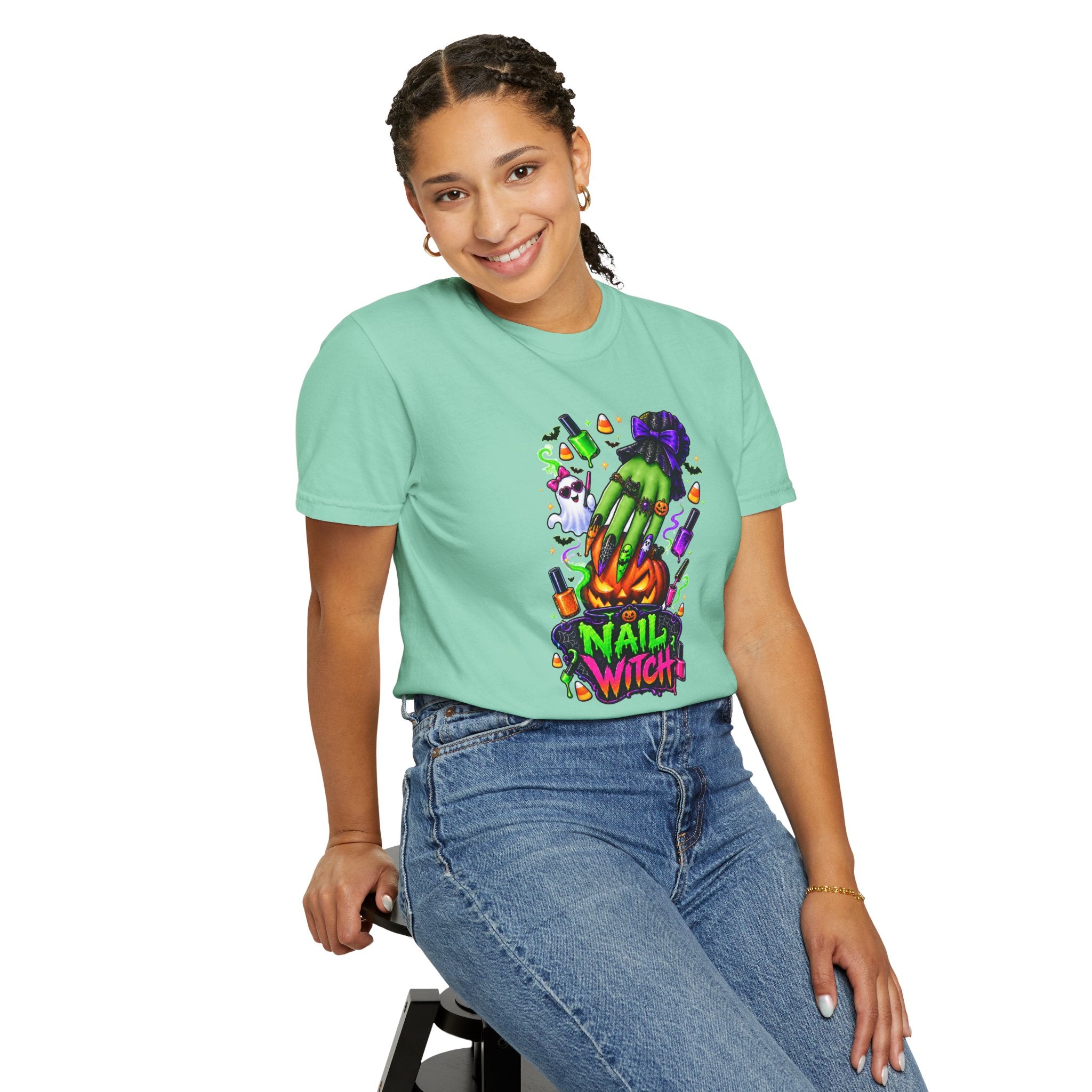 Nail Witch Halloween Tee – Adult Unisex Nail Tech & Beauty Salon Shirt
