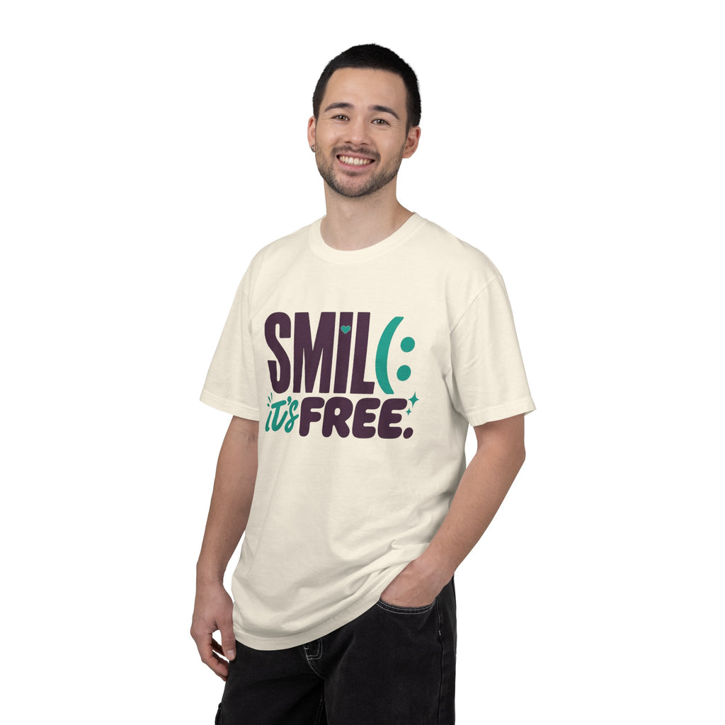 SMIL(: IT’S FREE. Plum & Teal Garment-Dyed Graphic Tee