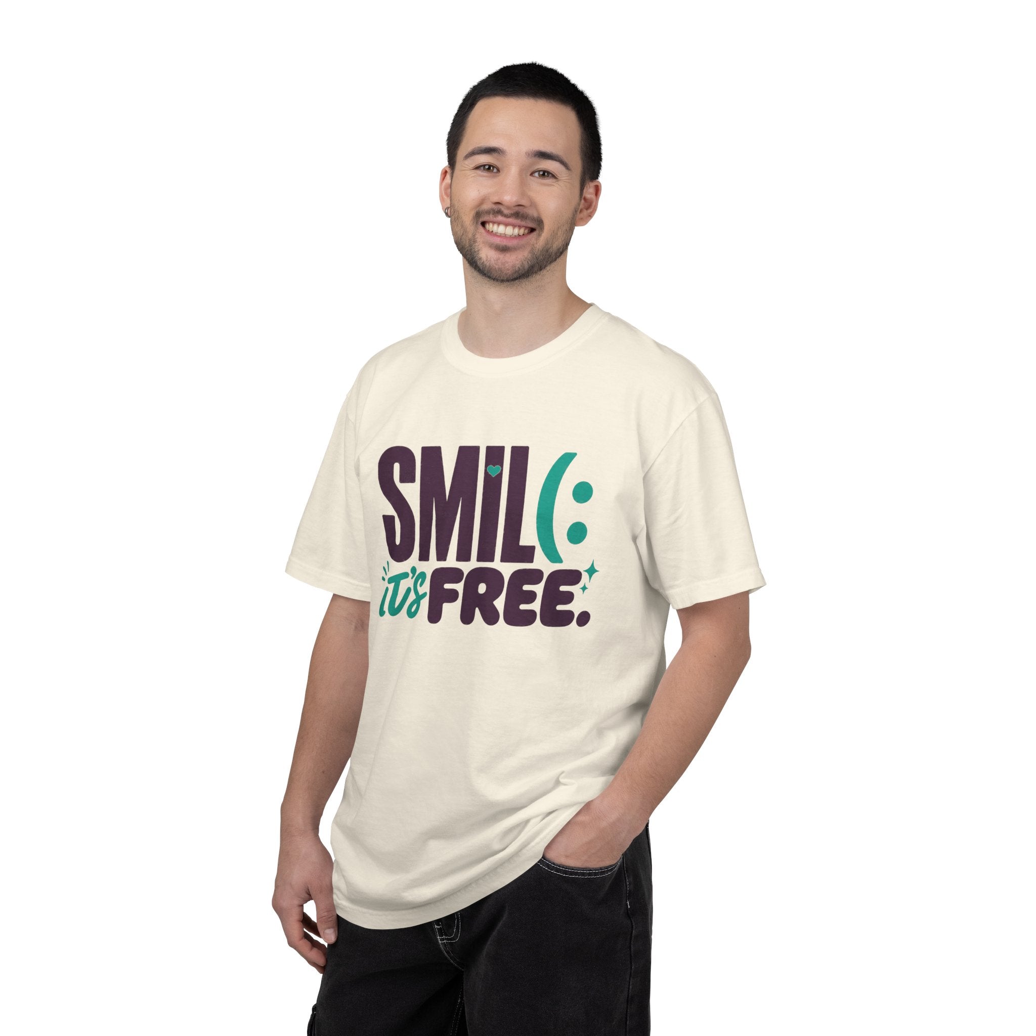 SMIL(: IT’S FREE. Plum & Teal Garment-Dyed Graphic Tee