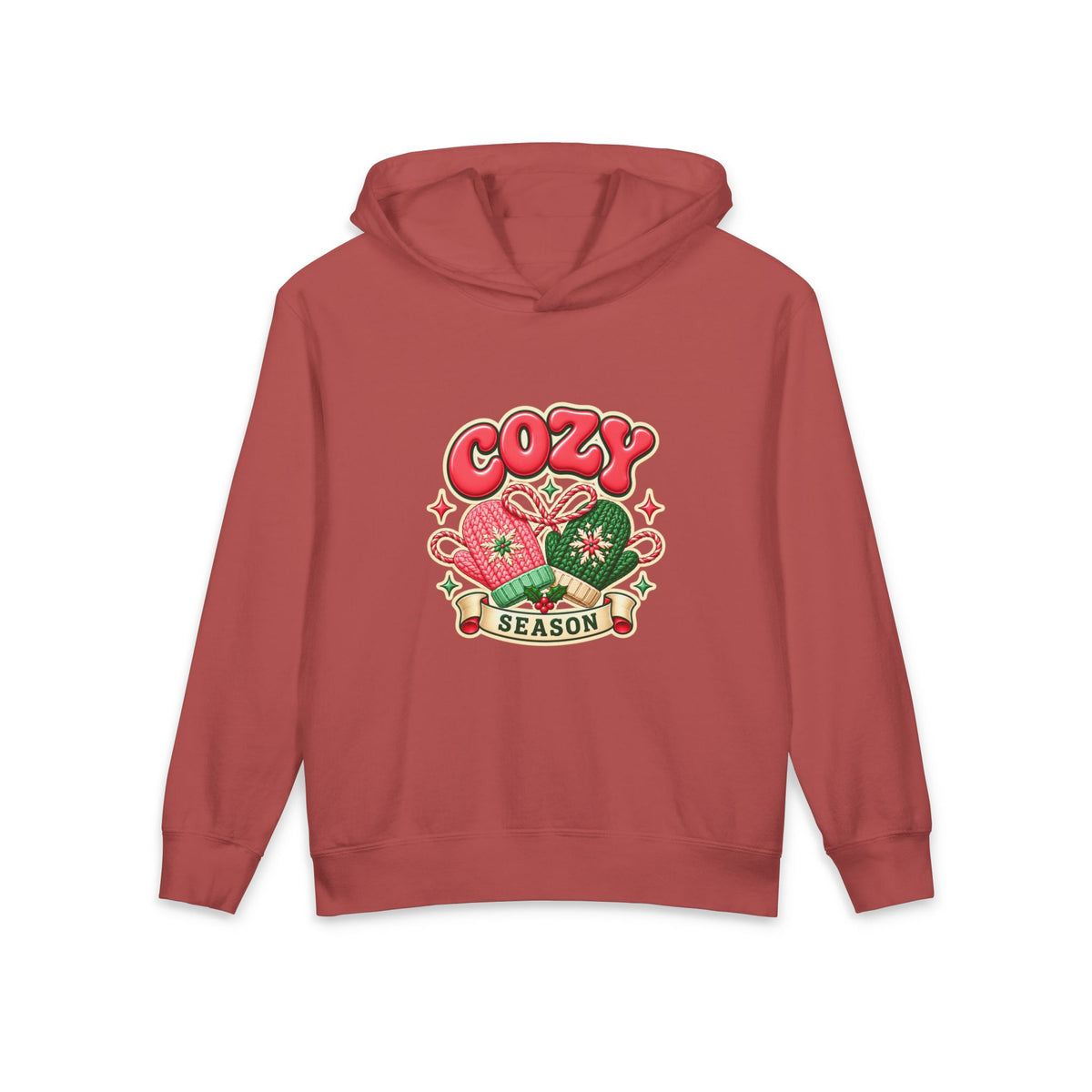Cozy Season Youth Hoodie — Cute Mittens Christmas Pullover