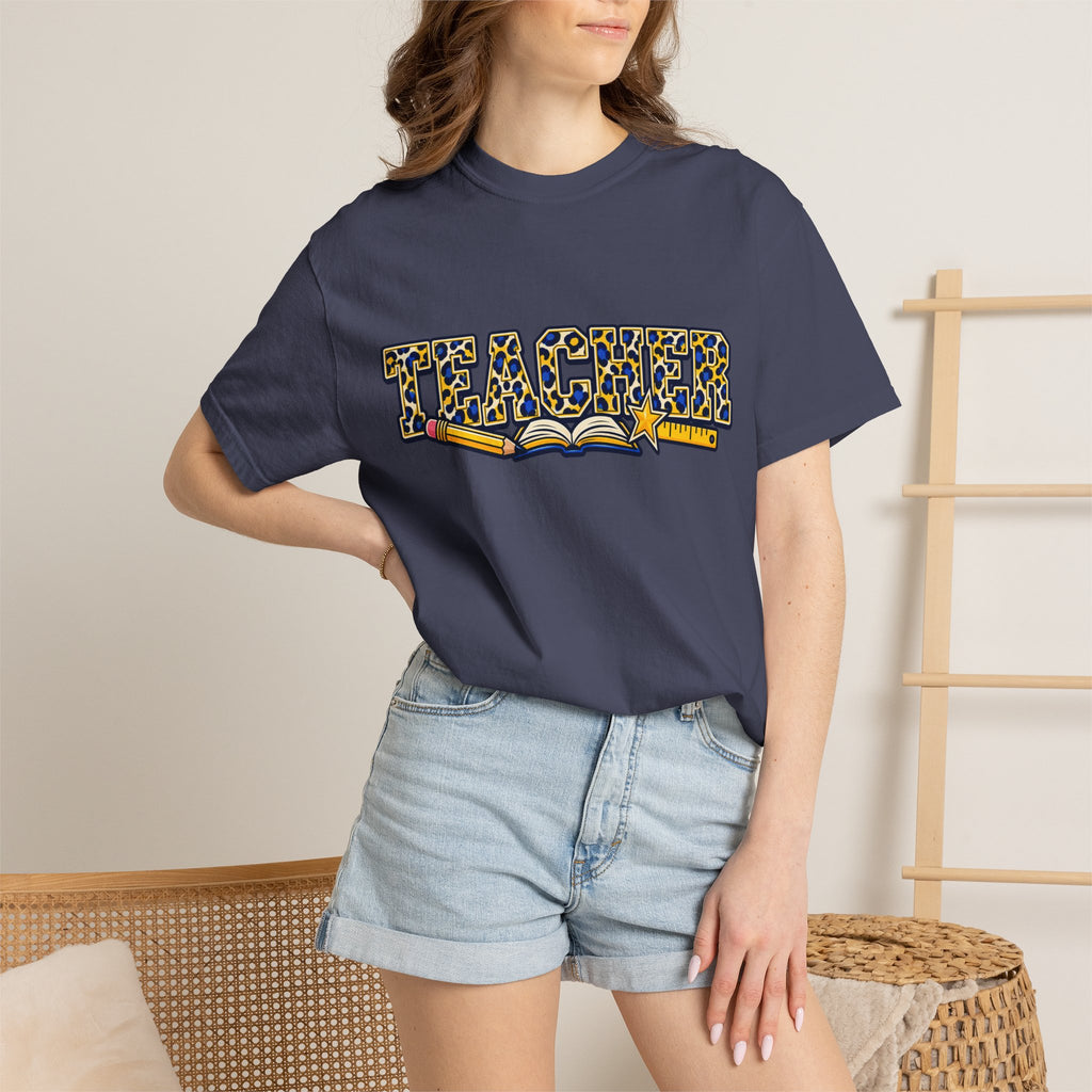 Leopard Print Teacher Comfort Colors® Heavyweight Tee 🍎✏️