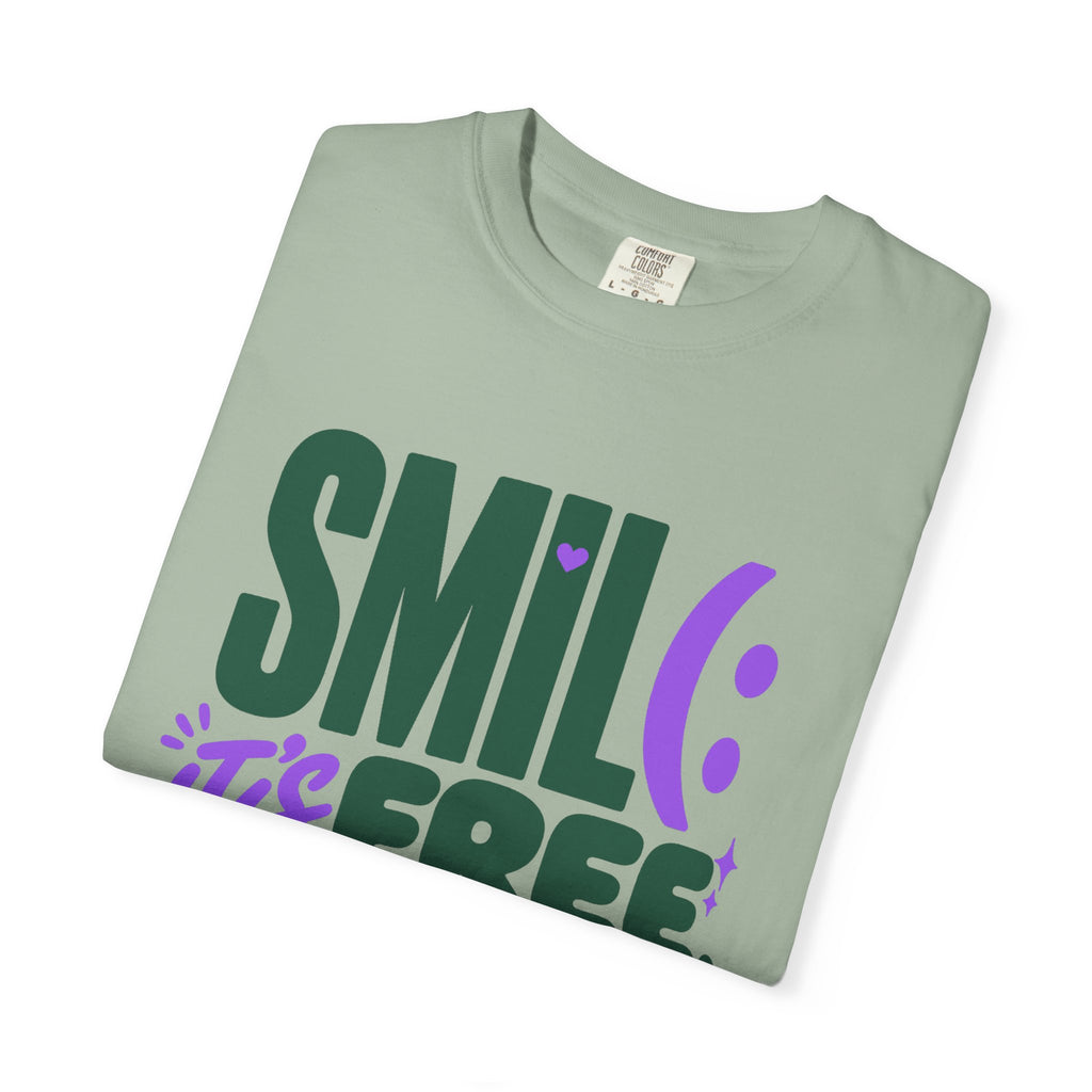 SMIL(: IT’S FREE. Forest Green & Purple Garment-Dyed Graphic Tee