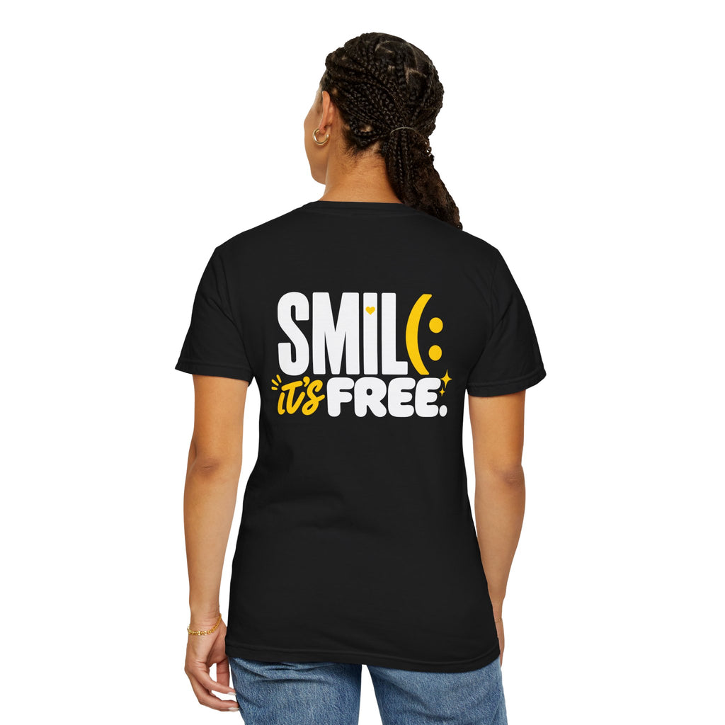 SMIL(: IT’S FREE. White & Yellow Front-and-Back Garment-Dyed Tee