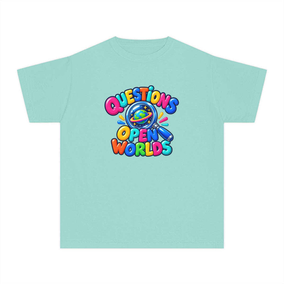 🌍 Questions Open Worlds Colorful Space Graphic Youth Tee