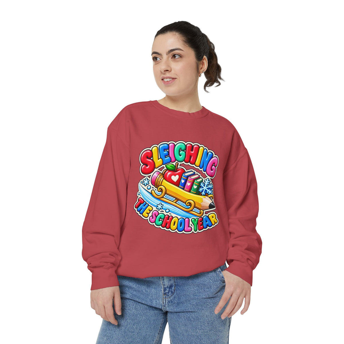 Sleighing the School Year Christmas Sweatshirt 📚🍎❄️
