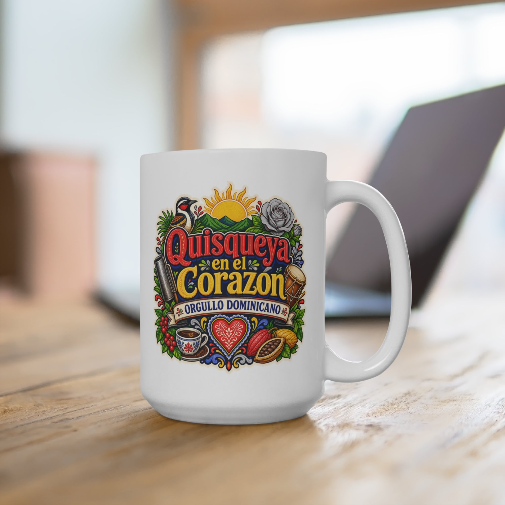 Quisqueya en el Corazón Mug - Orgullo Dominicano Coffee Cup - Dominican Republic Heritage Gift for Dominicans, Families and Cafecito Lovers