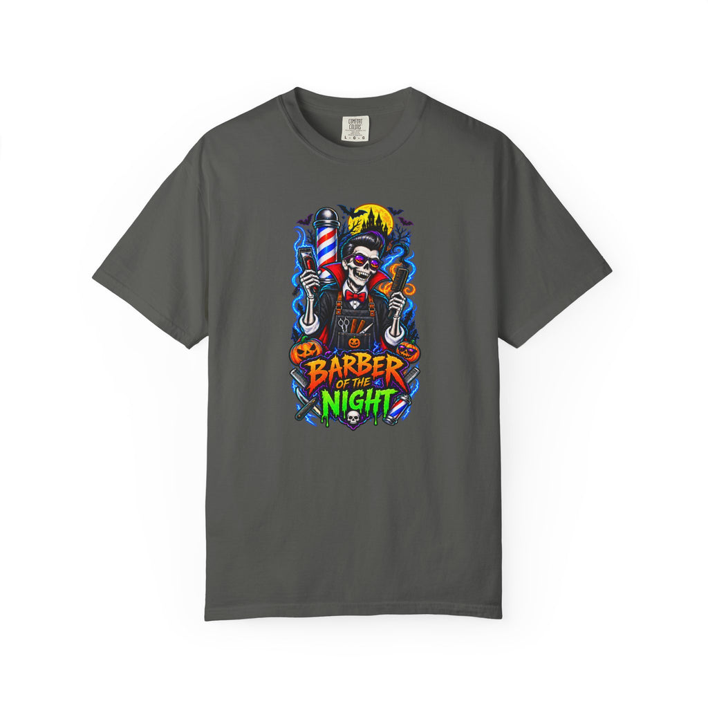 Barber of the Night Halloween Tee – Adult Unisex Barbershop Shirt