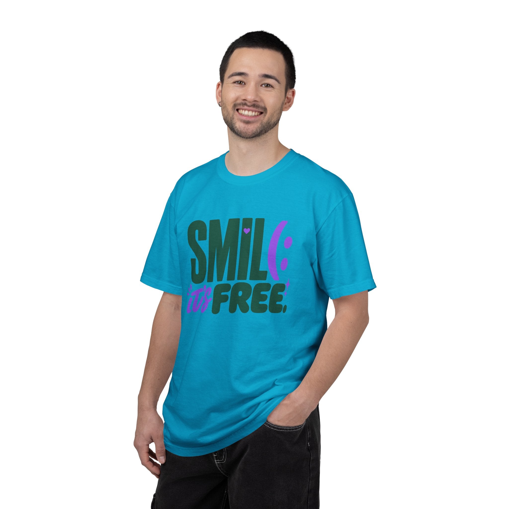 SMIL(: IT’S FREE. Forest Green & Purple Garment-Dyed Graphic Tee