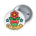 Mi Cultura Button Pin – Colorful Latin Culture Badge, Heart and Flower Gift