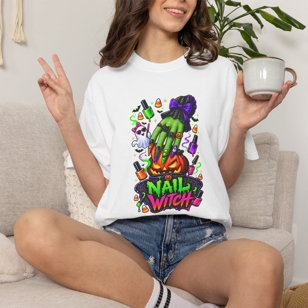 Nail Witch Halloween Tee – Adult Unisex Nail Tech & Beauty Salon Shirt