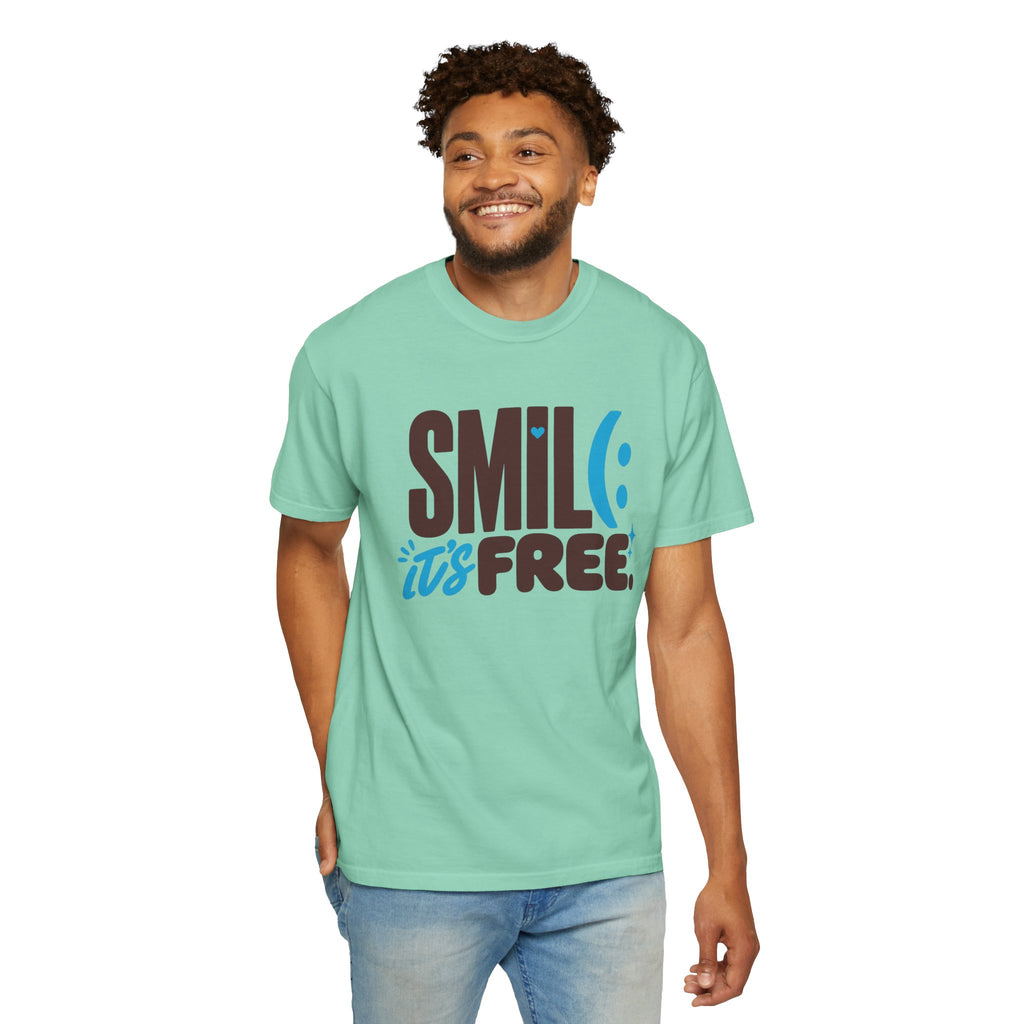 SMIL(: IT’S FREE. Brown & Bright Blue Garment-Dyed Graphic Tee