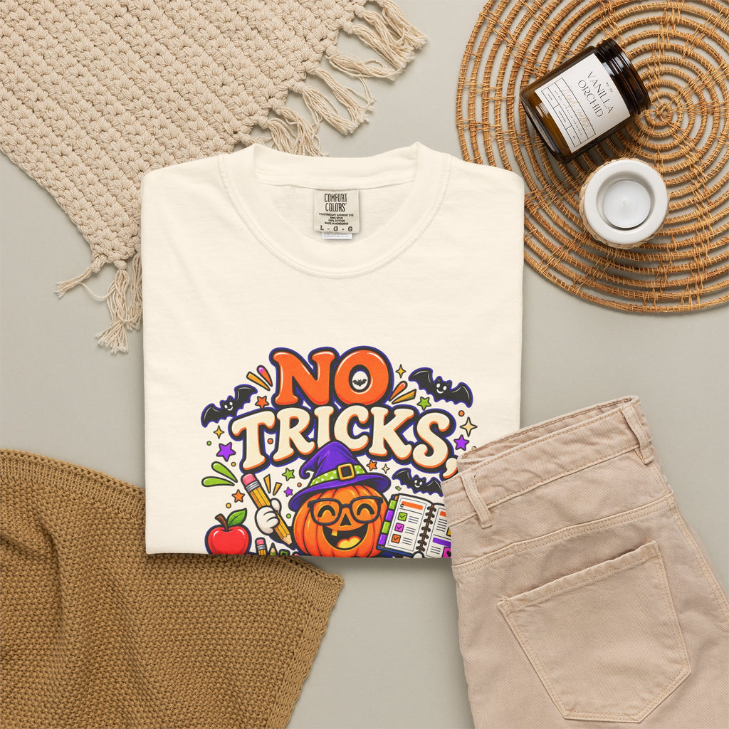 Halloween Teacher T-Shirt - "No Tricks, Just Lesson Plans"