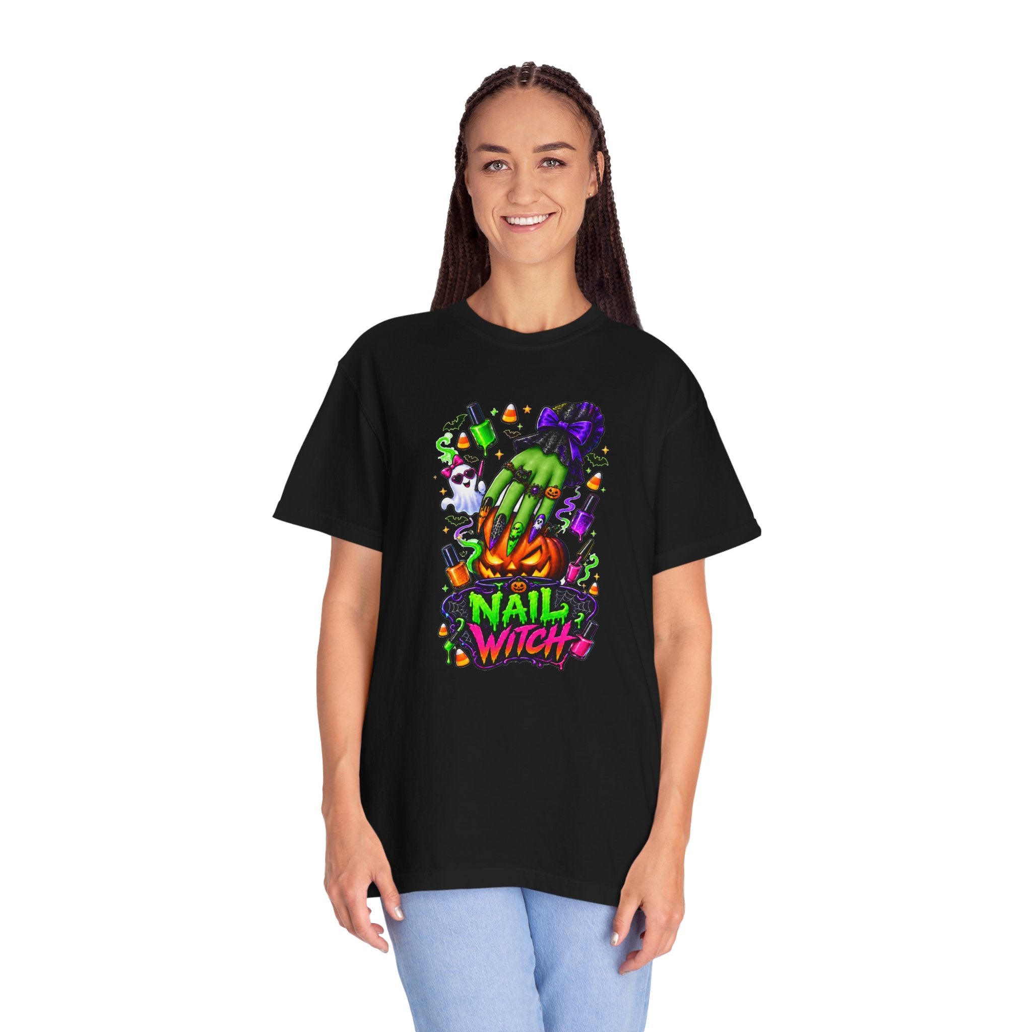Nail Witch Halloween Tee – Adult Unisex Nail Tech & Beauty Salon Shirt