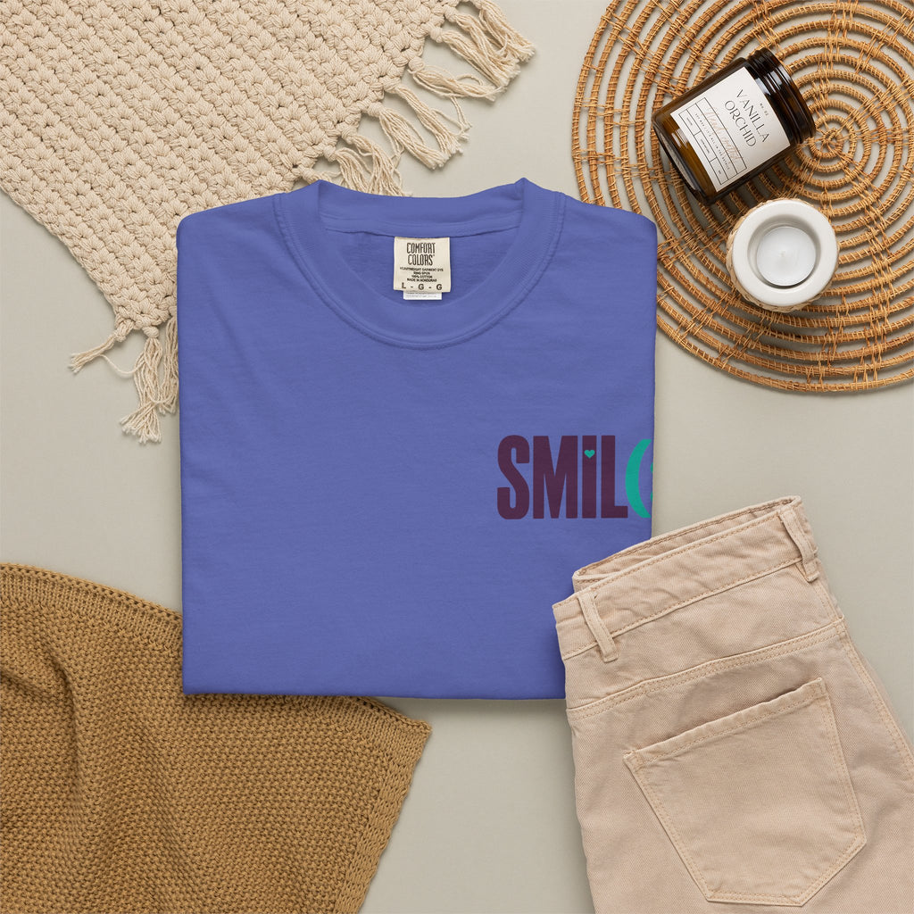 SMIL(: IT’S FREE. Front & Back Garment-Dyed Graphic Tee