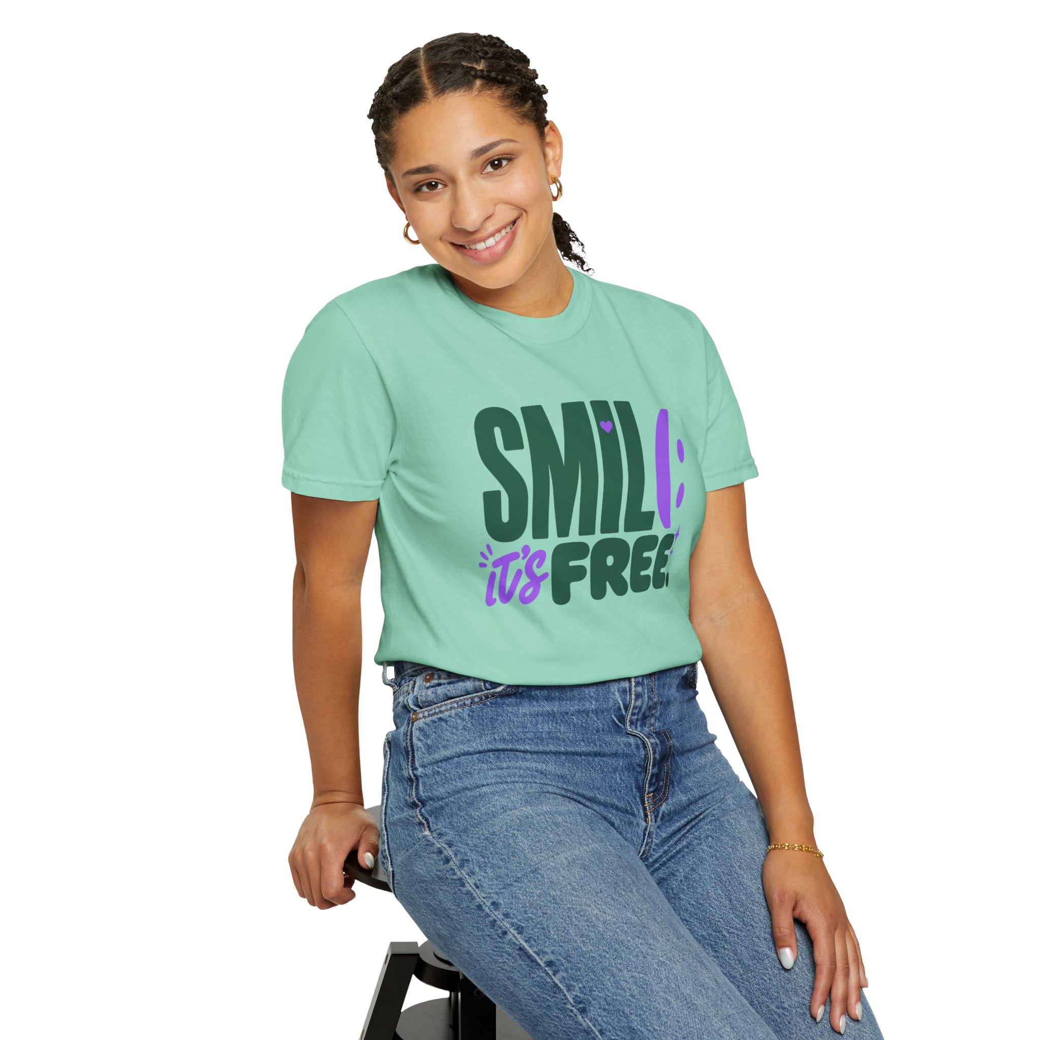 SMIL(: IT’S FREE. Forest Green & Purple Garment-Dyed Graphic Tee