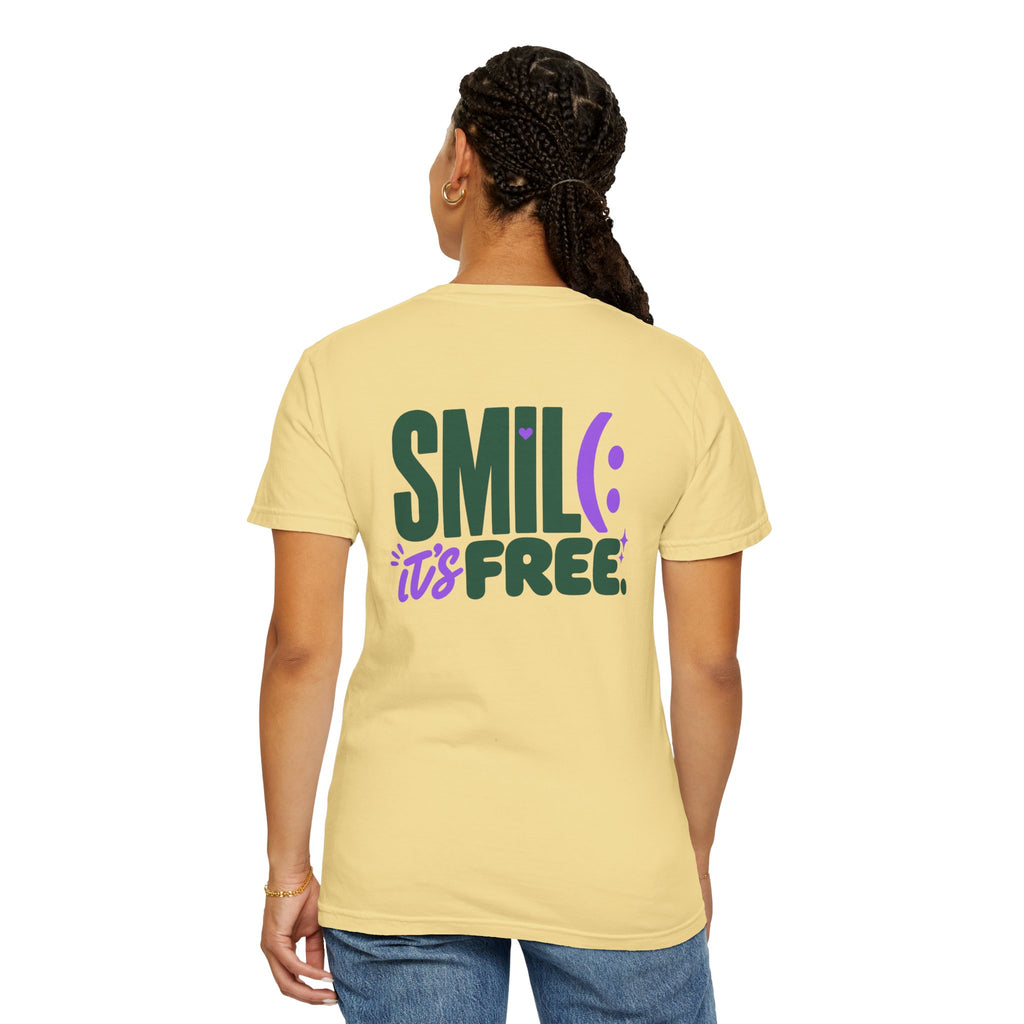 SMIL(: IT’S FREE. Green & Purple Front-and-Back Garment-Dyed Tee