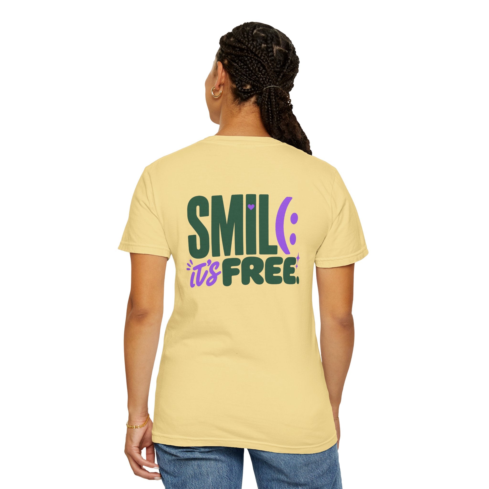 SMIL(: IT’S FREE. Green & Purple Front-and-Back Garment-Dyed Tee