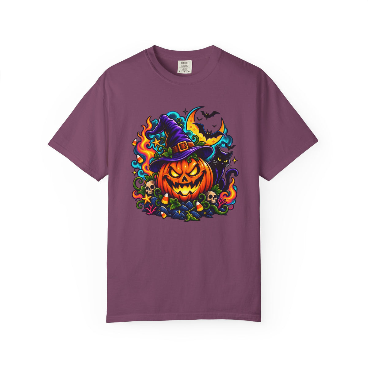 Unisex Halloween Pumpkin & Black Cat T-Shirt | Colorful Spooky Adult Tee