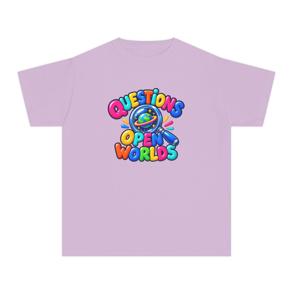🌍 Questions Open Worlds Colorful Space Graphic Youth Tee