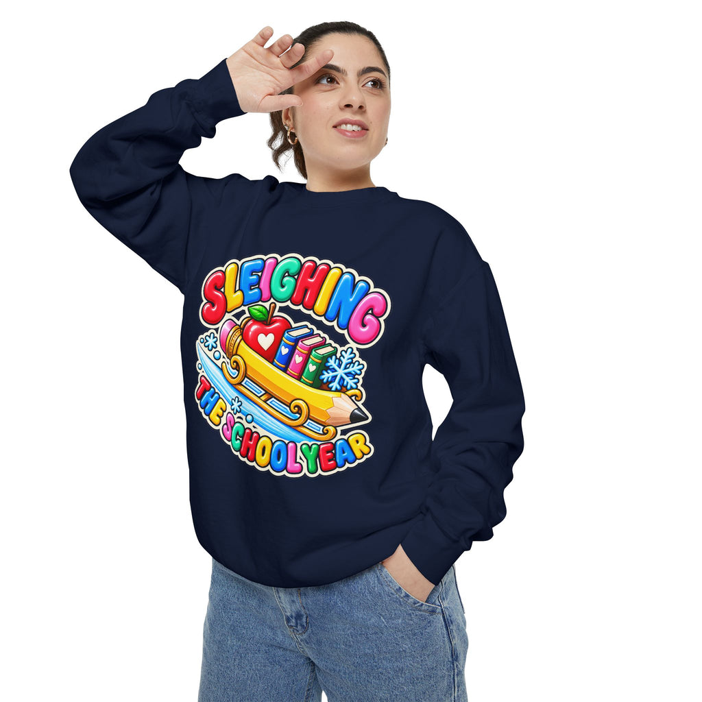 Sleighing the School Year Christmas Sweatshirt 📚🍎❄️