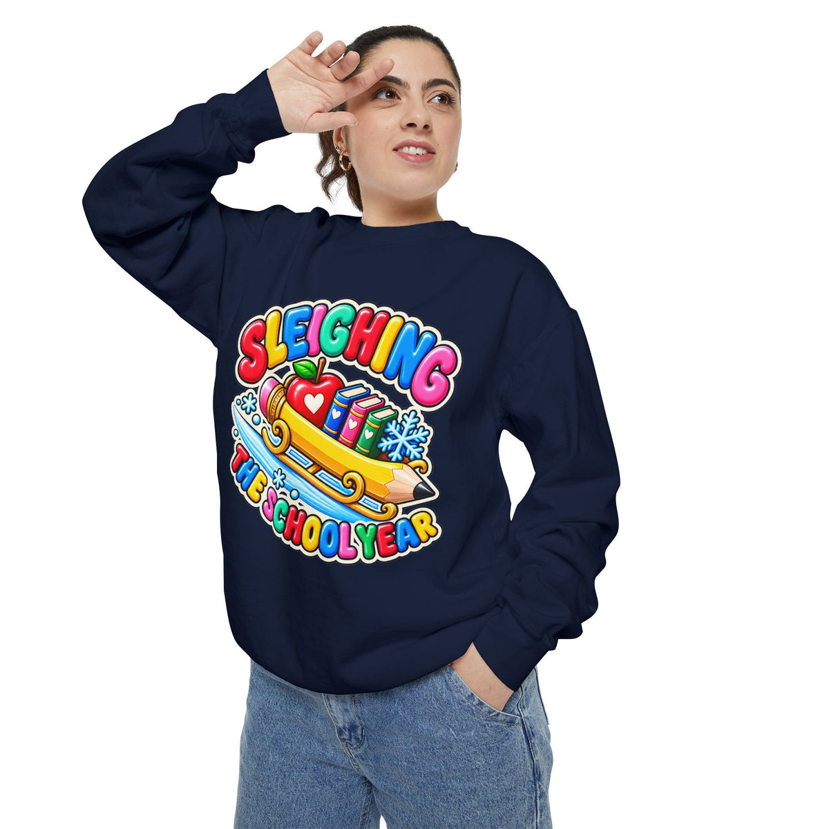 Sleighing the School Year Christmas Sweatshirt 📚🍎❄️