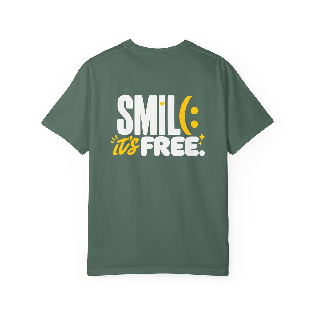 SMIL(: IT’S FREE. White & Yellow Front-and-Back Garment-Dyed Tee