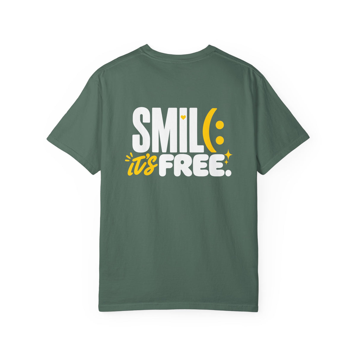 SMIL(: IT’S FREE. White & Yellow Front-and-Back Garment-Dyed Tee