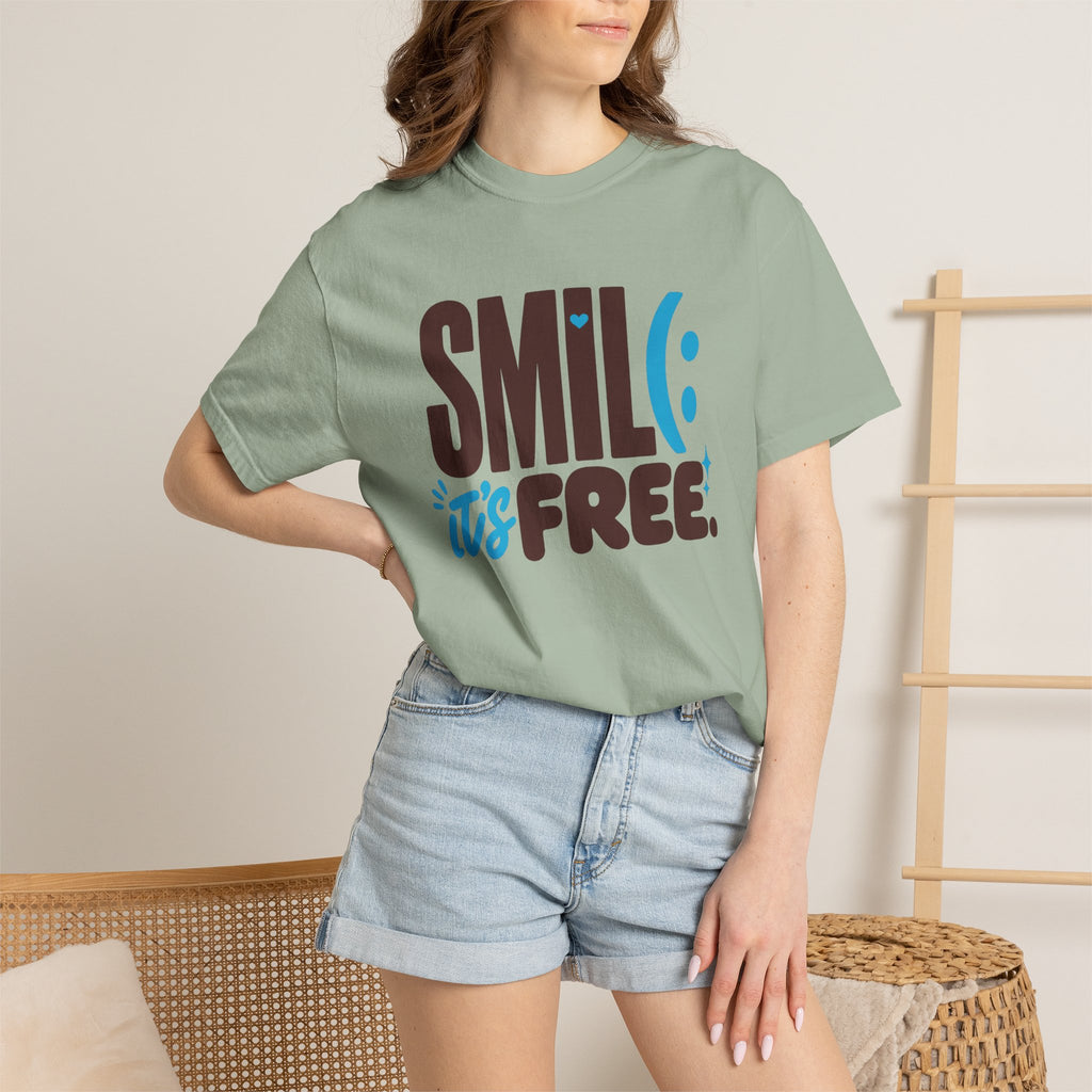 SMIL(: IT’S FREE. Brown & Bright Blue Garment-Dyed Graphic Tee