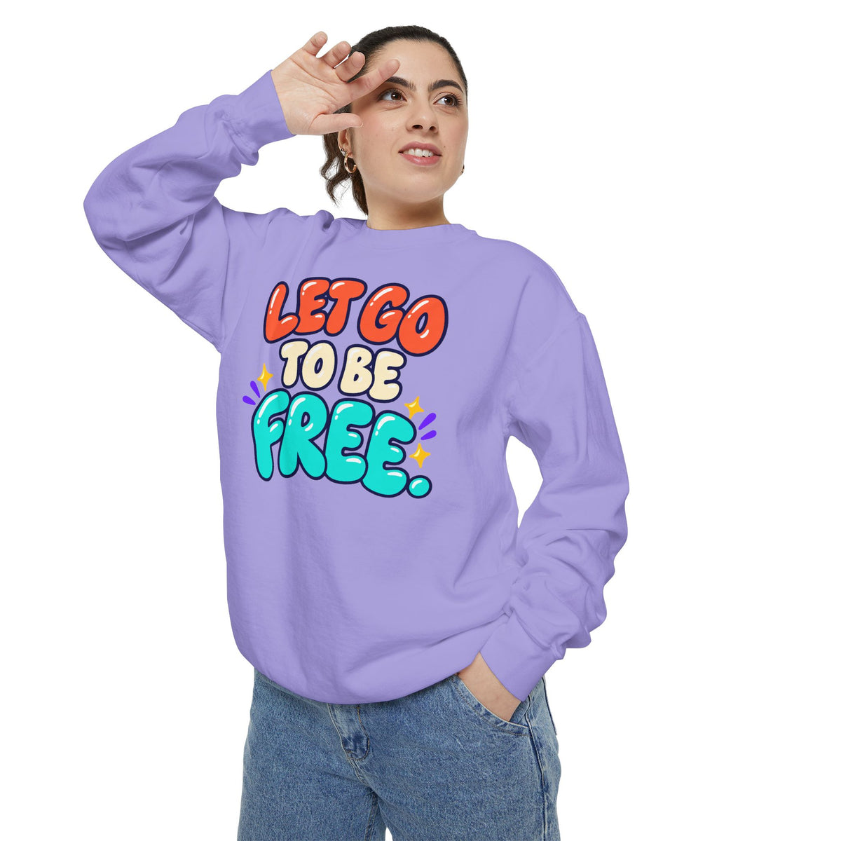 Let Go to Be Free Relaxed-Fit Sweatshirt — Lavender & Gray