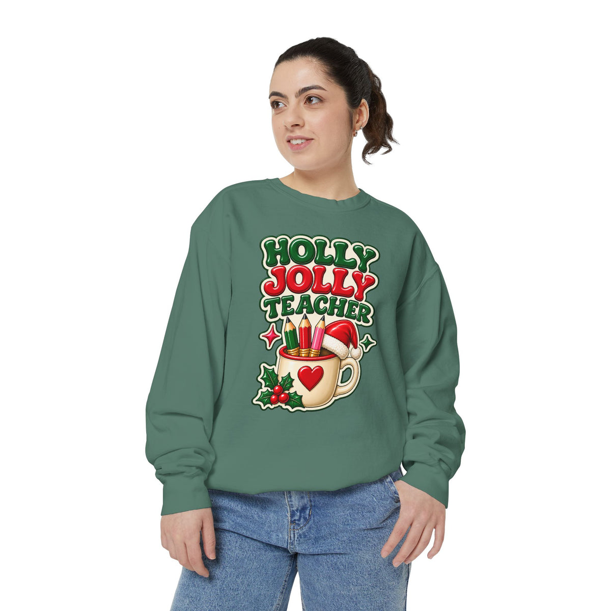 Holly Jolly Teacher Sweatshirt – Christmas Mug Holiday Teacher Gift