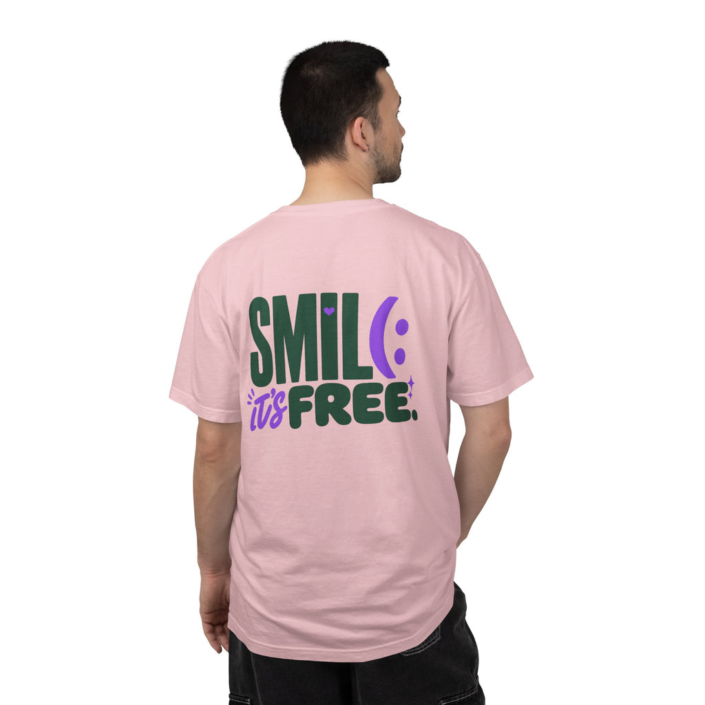 SMIL(: IT’S FREE. Green & Purple Front-and-Back Garment-Dyed Tee